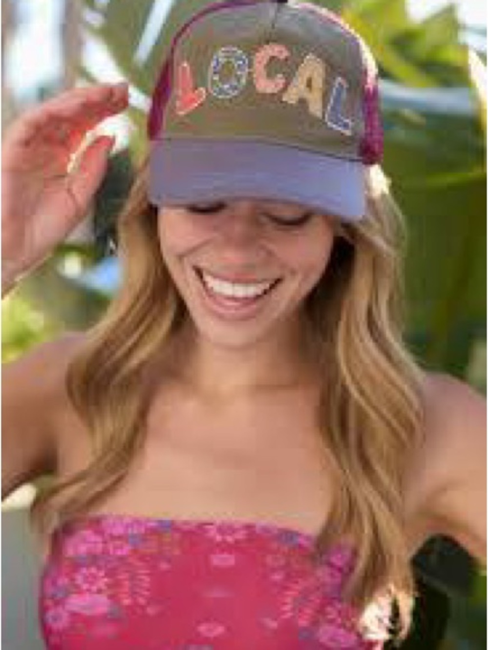 NATURAL LIFE 'LOCAL' Embroidered Trucker Hat - Olive, Pink & Purple